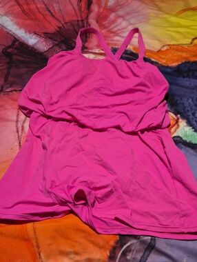 Bright Pink One-Piece Swim Romper with Adjustable Straps